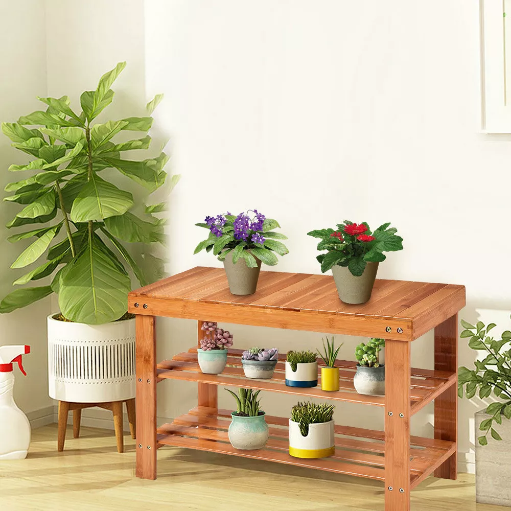 3 Tier Bamboo Shoe Rack Bench Storage Shelf Organizer