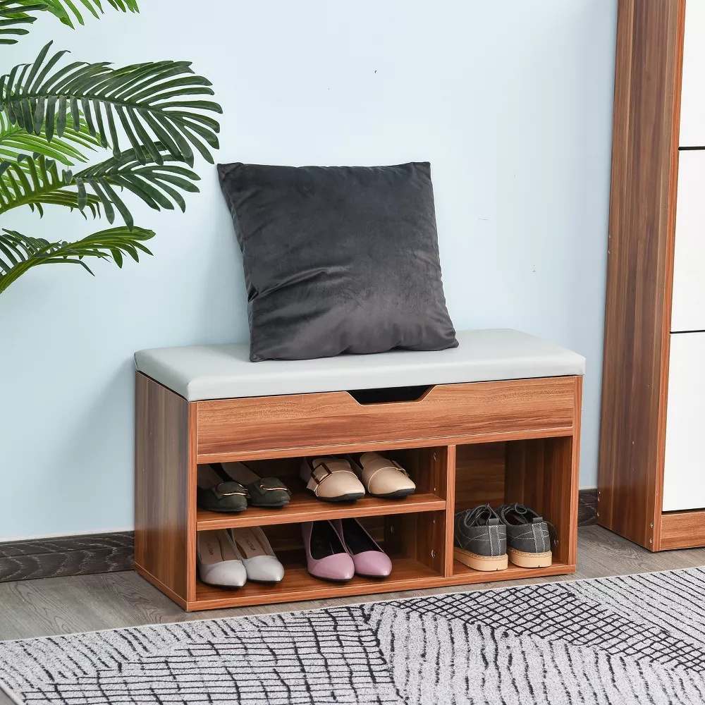 Shoe Rack Bench, Storage Organizer with Padded Cushion