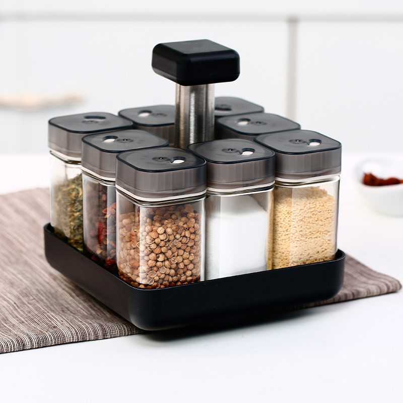 8Pcs Kitchen Spice Jar Glass Organizer