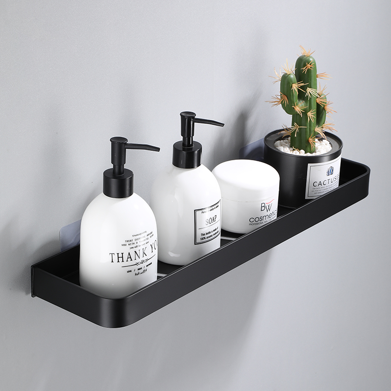 Aluminum Black Bathroom Corner Shelf Wall Mounted with Sticker