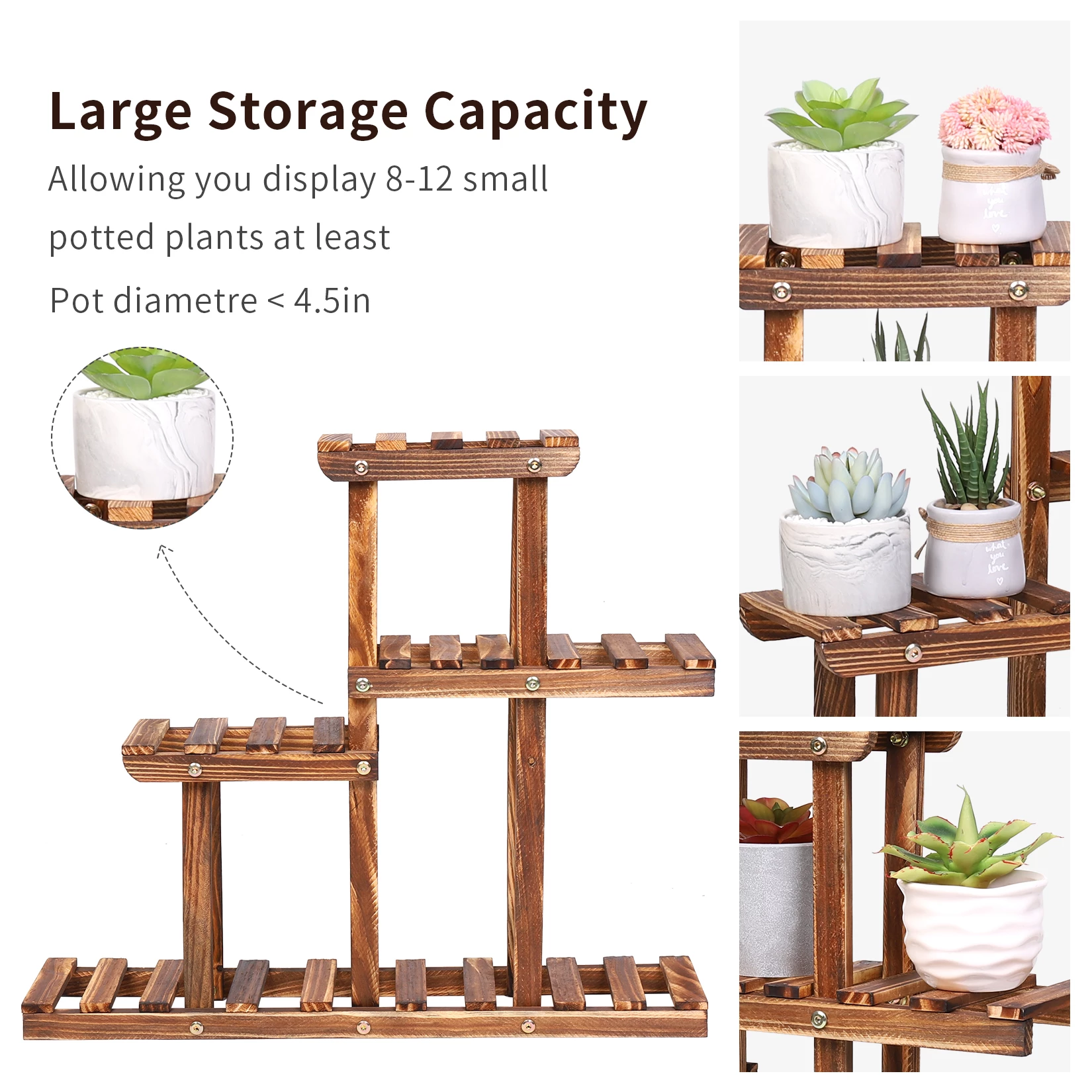 Carbonized Wood Plant Stand Multi Tier Succulent Rack