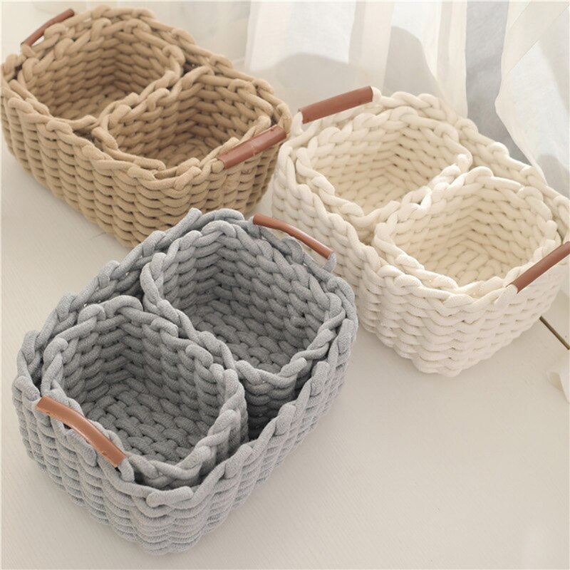 Cotton Rope Woven Storage Basket With Handle