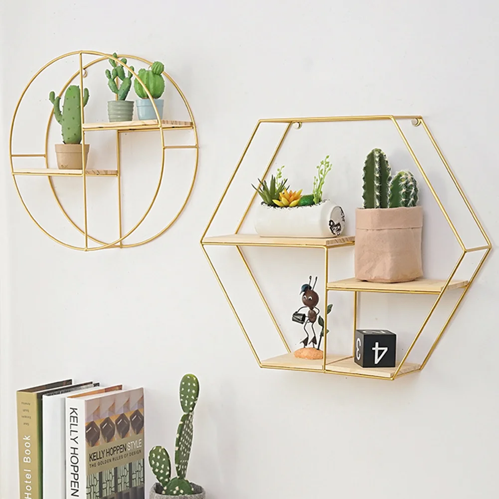 Creative Iron Hexagonal Grid Storage Rack Wall Hanging Decor Shelf