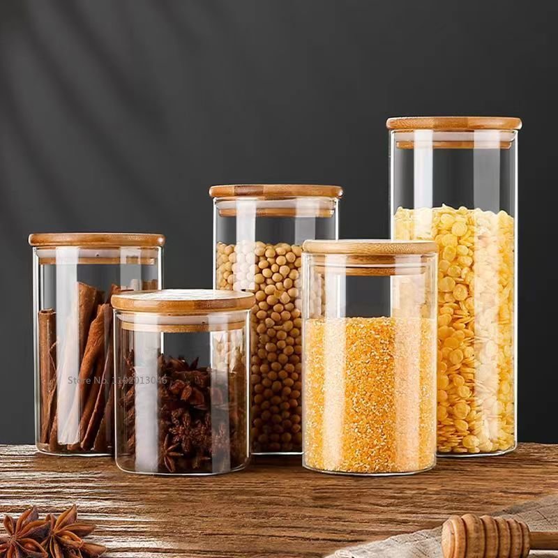 550ml Glass Container With Bamboo Cover Storage Jar