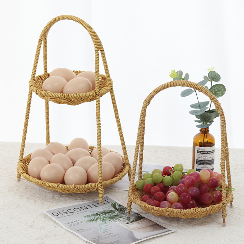 2-Tier Handmade Rattan Wicker Countertop Fruit Baskets