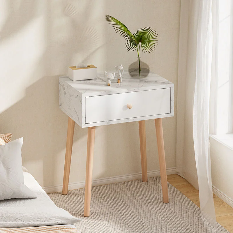 Nordic Minimalist White Bedside Table Modern Simple Luxury