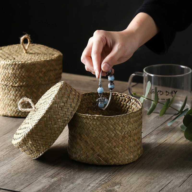 Handmade Wicker Weaving Snack Storage Box with Lid