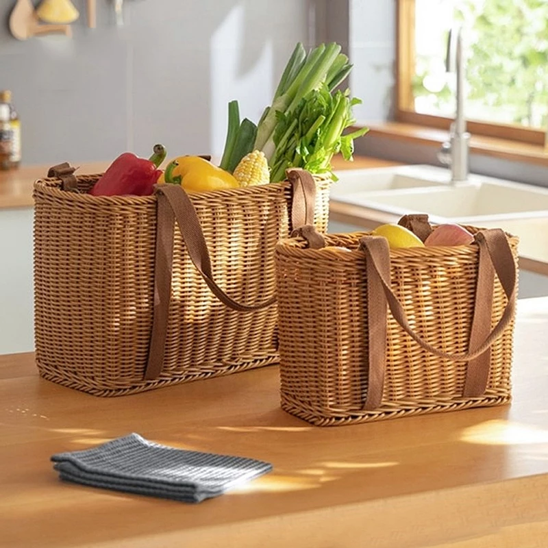 Woven Picnic Basket Multipurpose Totes Basket with handle