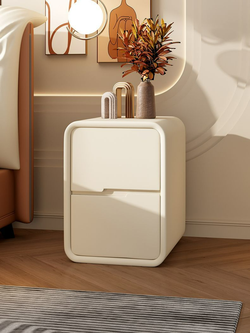 Cream Solid Wood Bedside Cabinet Simple Modern