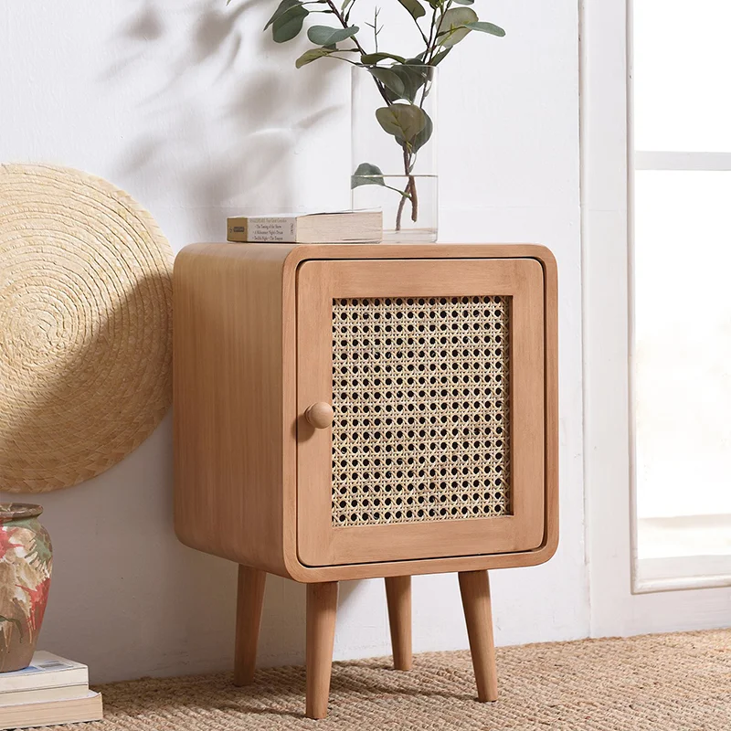 Simple Nordic Rattan Bedside Table Room Decor