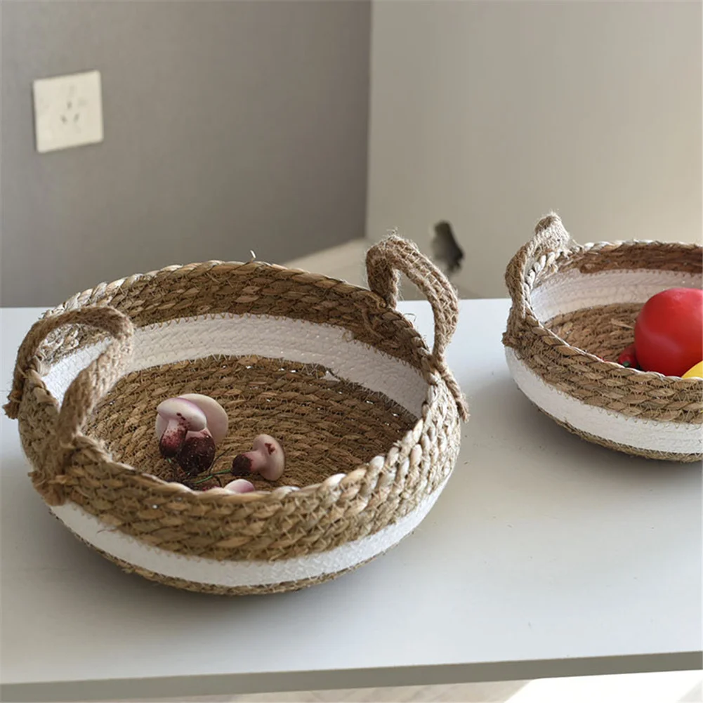 Woven Storage Baskets Handle Round Seagrass Baskets